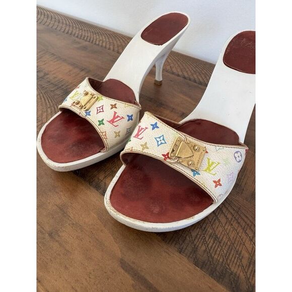 Louis Vuitton Y2K Murakami White Multicolor LV Buckle Mule Sandals Heels EU 40 - Picture 7 of 15